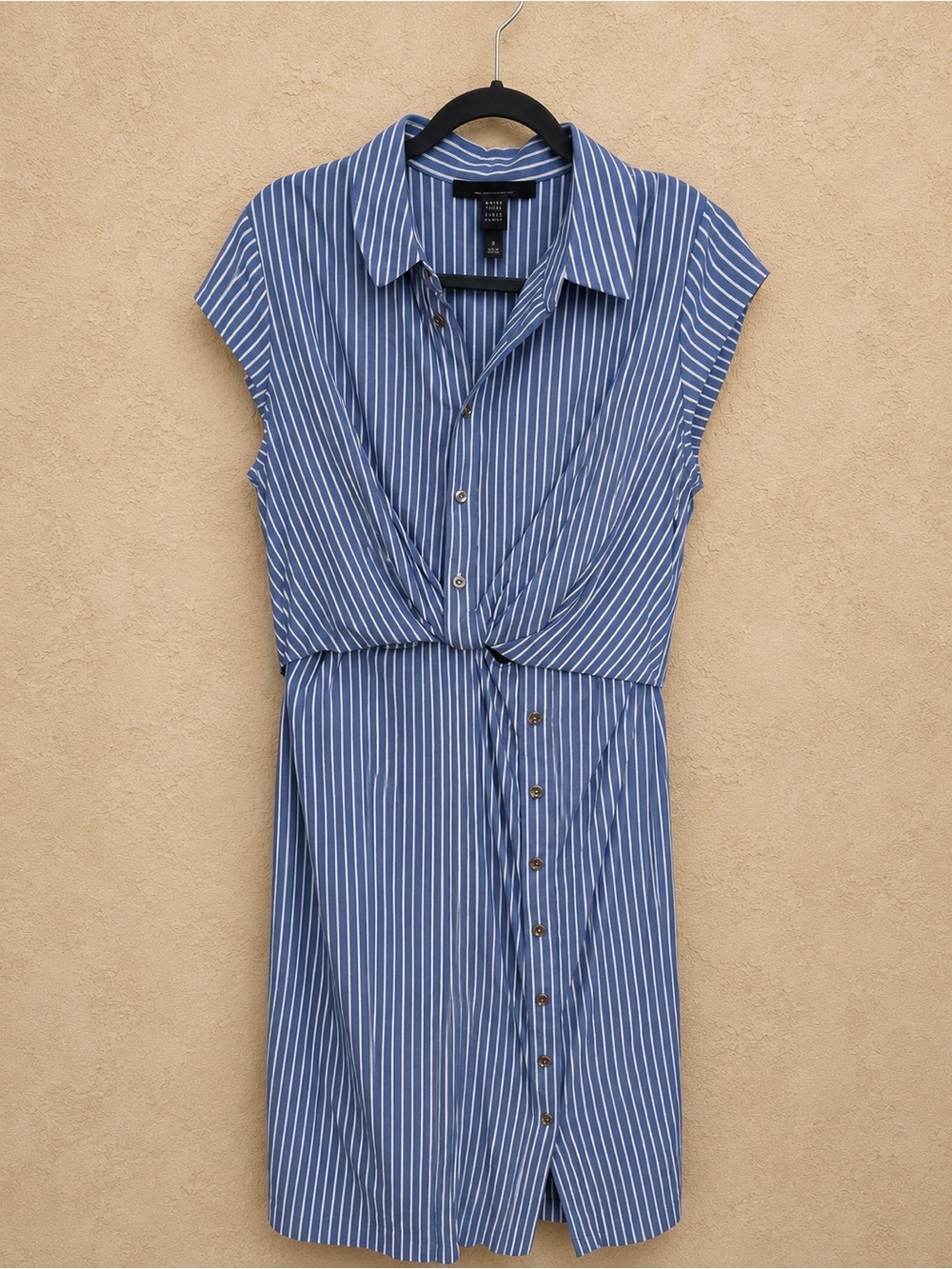 WHBM Blue & White Striped Twist Front Shirt Dress